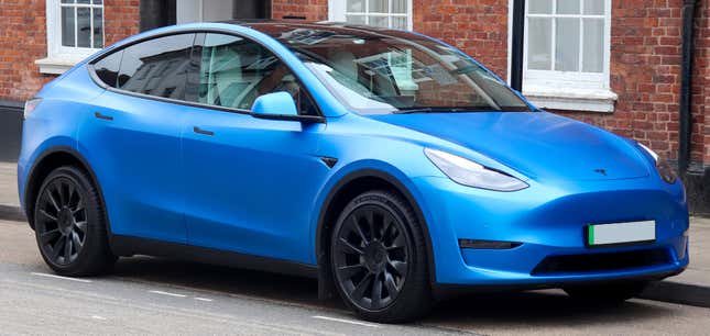 A blue 2022 Tesla Model Y Long Range AWD