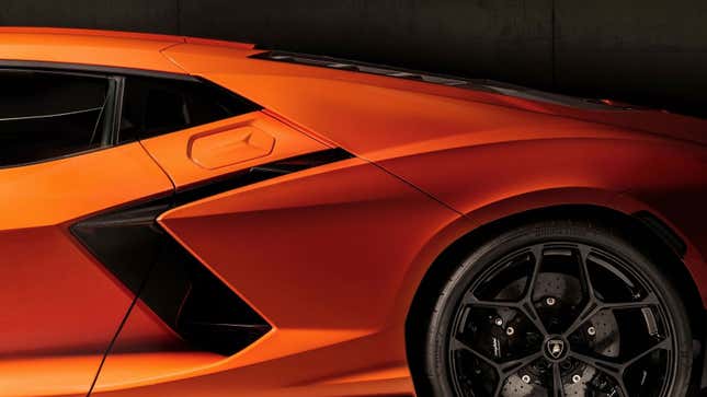 A photo of the side air intake on the Lamborghini Revuelto