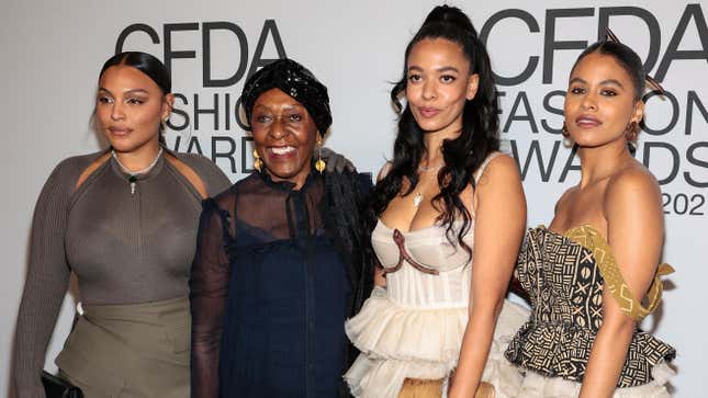 Paloma Elsesser, left, with Bethann Hardison, Aurora James and Zazie Beetz