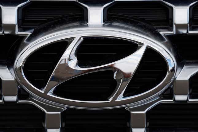 FILE - The Hyundai company logo is displayed Sunday, Sept. 12, 2021, in Littleton, Colo. Hyundai and Kia are recalling nearly 3.4 million vehicles in the U.S., Wednesday, Sept. 27, 2023, and telling owners to park them outside due to the risk of engine compartment fires. (AP Photo/David Zalubowski, File)