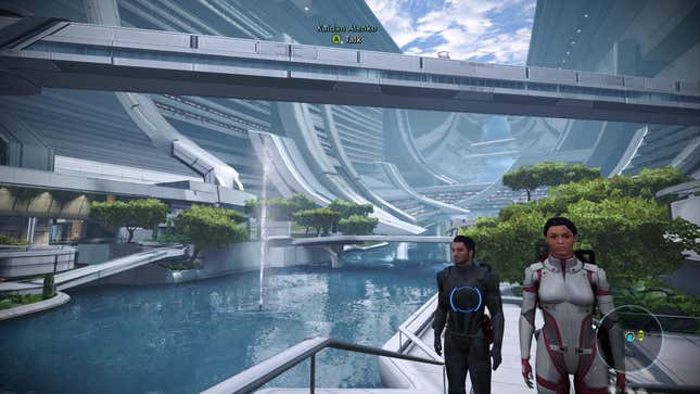 Mass Effect Legendary Edition first-person mod screenshot shows Shepard's view of the Citadel, with Kaidan and Ashley standing nearby.