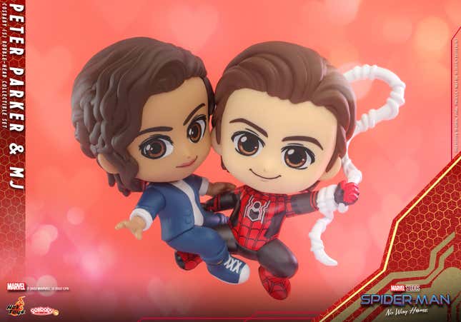 Spider-Man and MJ, rendered in cute baby toy form.