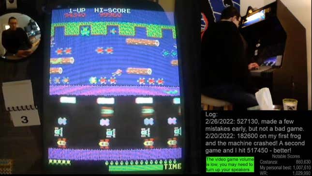 Michael Smith is trying to beat the recorded record for Frogger Arcade.