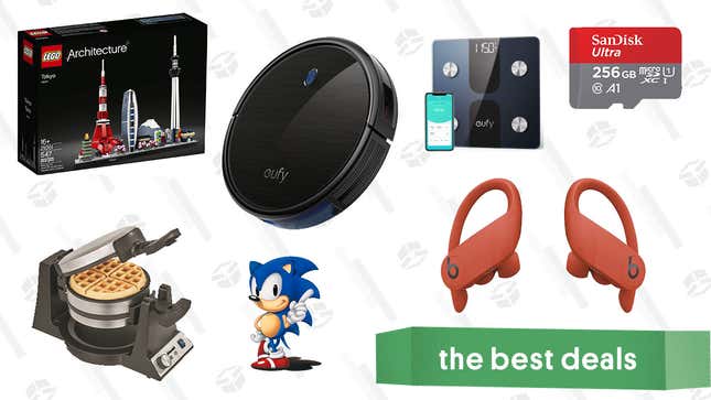 Image for article titled Wednesday&#39;s Best Deals: SanDisk 256GB microSD Card, iPad Air, PowerBeats Pro, LEGO Architecture Sets, Eufy RoboVac 11S, Bella Pro Series Waffle Maker, and More