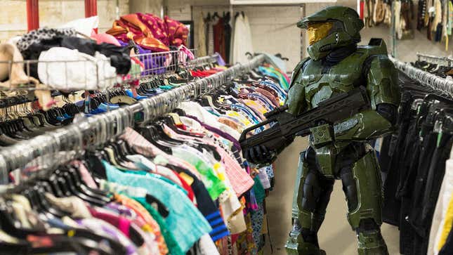 Master Chief shops in a thrift store.