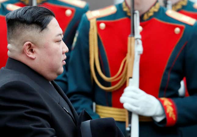 Kim Jong Un arrives at the railway station in Vladivostok, Russia, April 24, 2019.