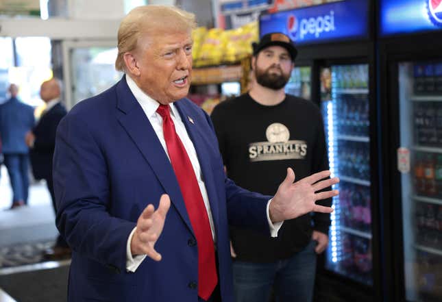 Former U.S. President Donald Trump visits Sprankle’s Neighborhood Market in Kittanning, Pennsylvania. 