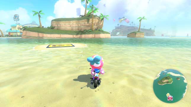 A playher characters sits on a motorcycle