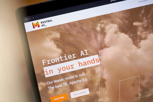 Mistral AI website on laptop computer