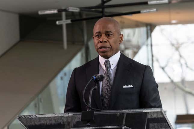 Mayor Eric Adams speaks during Governor Kathy Hochul’s announcement that David Geffen Hall at Lincoln Center will be completed in October 2022, two years ahead of schedule and on budget.