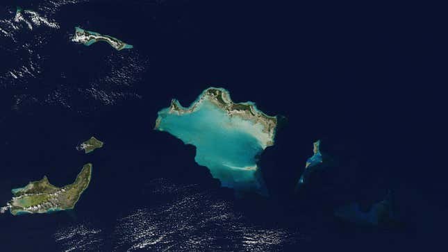 A photo of tropical islands from space. 