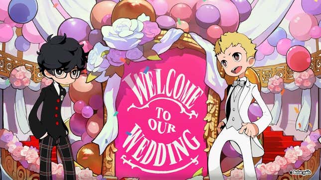 Joker and Ryuji are shown at a wedding reception.