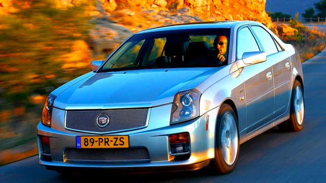 A photo of a silver Cadillac CTS-V sedan. 