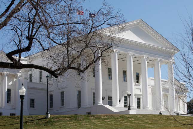 FILE - The Virginia Capitol is seen, March 4, 2010, in Richmond, Va. Trade associations representing hundreds of companies that do business in Virginia have come out swinging against a proposal to expand the sales tax to cover digital goods, something Republican Gov. Glenn Youngkin proposed and Democrats endorsed in their budget legislation. (AP Photo/Steve Helber, File)