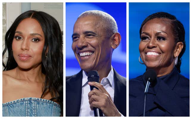 Kerry Washington, links; der ehemalige Präsident Barack Obama und Michelle Obama.