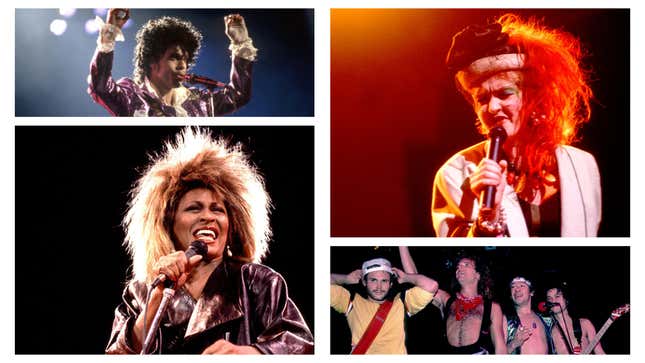 Im Uhrzeigersinn von unten links: Tina Turner (Paul Natkin/Getty Images), Prince (Ross Marino/Getty Images), Cyndi Lauper (Paul Natkin/Getty Images), Van Halen (Paul Natkin/WireImage)