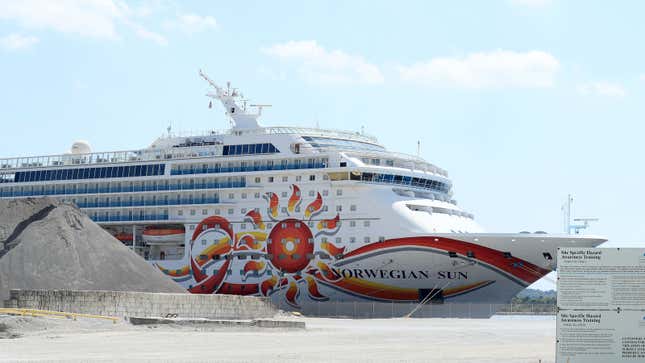 A photo of the Norwegian Sun cruise ship tied up at a dock. 