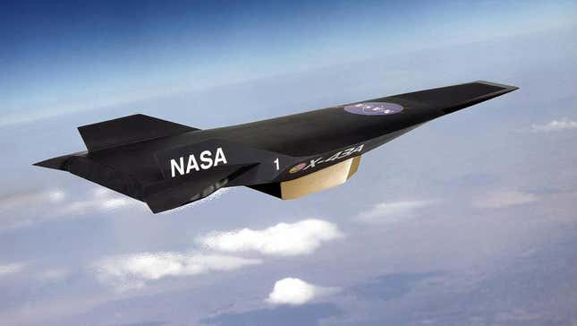 The jet-black Hyper-X in flight.