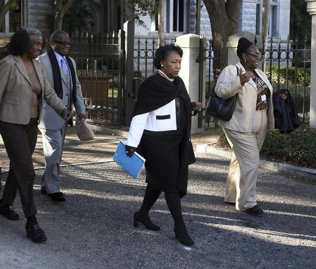 Polly Sheppard leaves the Federal Court House in Charleston, S.C., Wednesday, Jan. 11, 2017, after the death sentence hearing for Dylann Roof. Polly was one of the two survivors of the Emanuel AME massacre. With the opportunity to make South Carolina the 49th state to pass a hate crimes law nearly gone, supporters turned to one of the survivors of the most heinous racist attack in modern America to make their case Wednesday, April 27, 2022.
