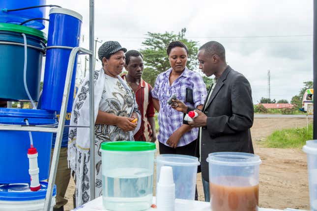 Hilonga and his team spend time testing the water before developing the filters