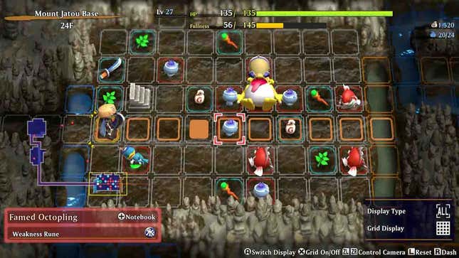 A grid displays items in a dungeon. 