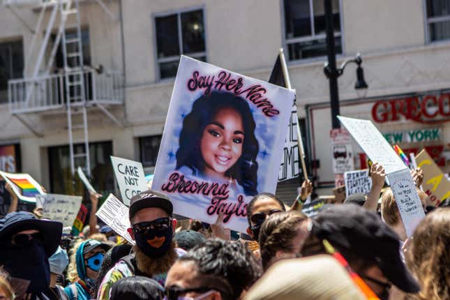 Los Angles, CA / USA - June 14, 2020: Protester holding a sign for Breonna Taylor at the All Black Lives Matter March in Hollywood