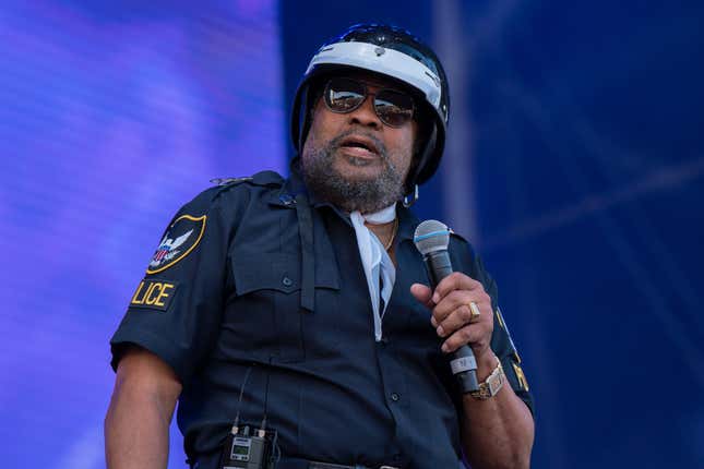 Victor Willis of the Village People Musical group performs during the Boogietown Festival at Apps Court Farm.