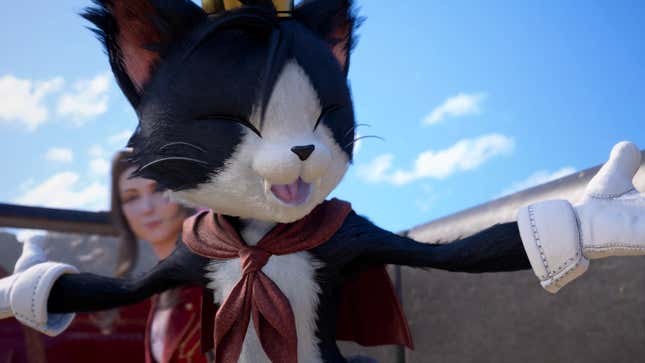 Cait Sith holds his arms wide open.