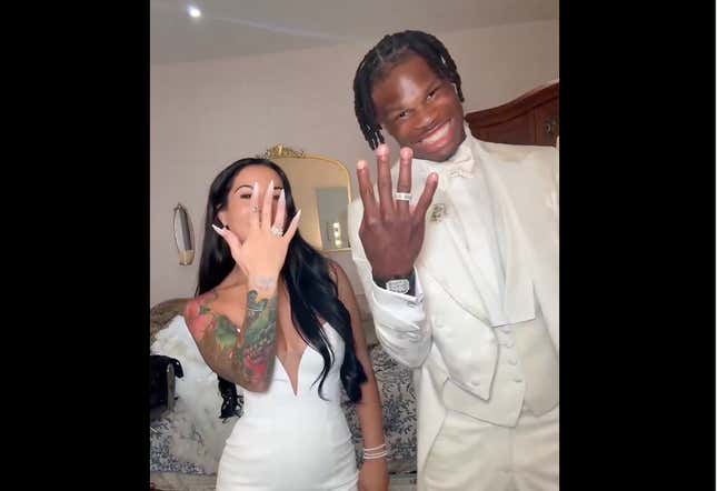Image for article titled Travis Hunter Said 'I Do' After the Internet Said 'Don't,' and Black Social Media is Spiraling