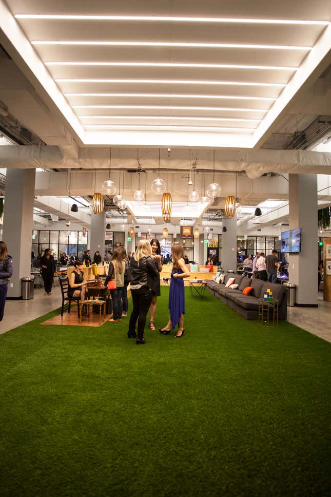 Membership perks include a bocce ball court (don’t worry, the grass is fake)…