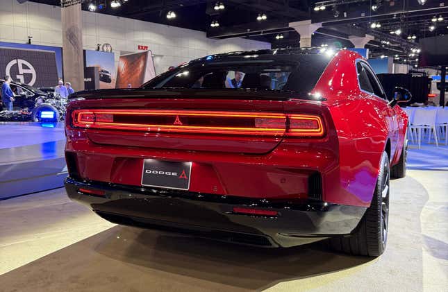 Rear end of a red 2024 Dodge Charger Daytona EV