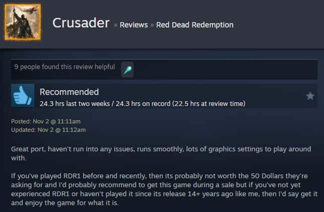 Image for article titled Red Dead Redemption Remaster, As Told By Steam Reviews