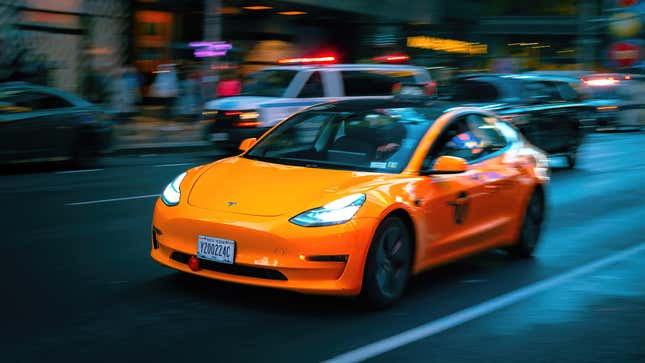 A Tesla Model Y operating as a New York City cab