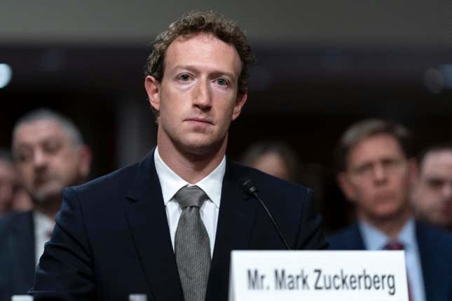 Meta CEO Mark Zuckerberg testifies before the Senate Judiciary Committee&#39;s hearing on online child safety on Capitol Hill, Wednesday, Jan. 31, 2024 in Washington.(AP Photo/Jose Luis Magana)