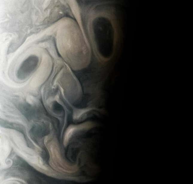A region of Jet N7 on Jupiter in the shape of a face.