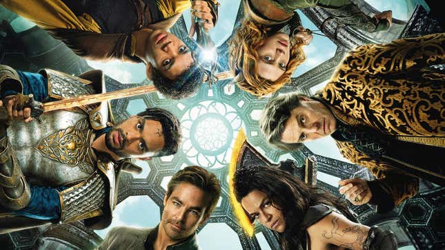 Dungeons & Dragons: Honor Among Thieves filminin ana oyuncu kadrosunun yer aldığı poster.