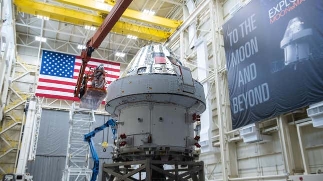 An Orion spacecraft inside the NASA Glenn Research Center