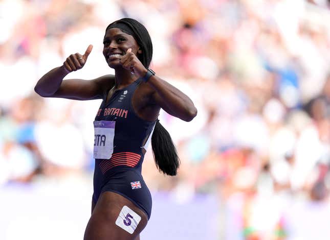 La Britannique Daryll Neita lors des séries éliminatoires du 200 m féminin au Stade de France, le neuvième jour des Jeux Olympiques de Paris 2024 en France. Date de la photo : dimanche 4 août 2024.