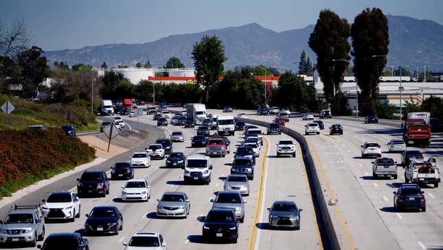 Traffic on the 405 freeway in Los Angeles, California, US, on Tuesday, April 2, 2024. 