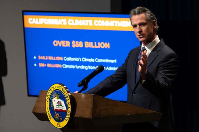 California Gov. Gavin Newsom discusses his proposed state budget for the 2024-2025 fiscal year, during a news conference in Sacramento,Calif., Wednesday, Jan. 10, 2024. (AP Photo/Rich Pedroncelli)