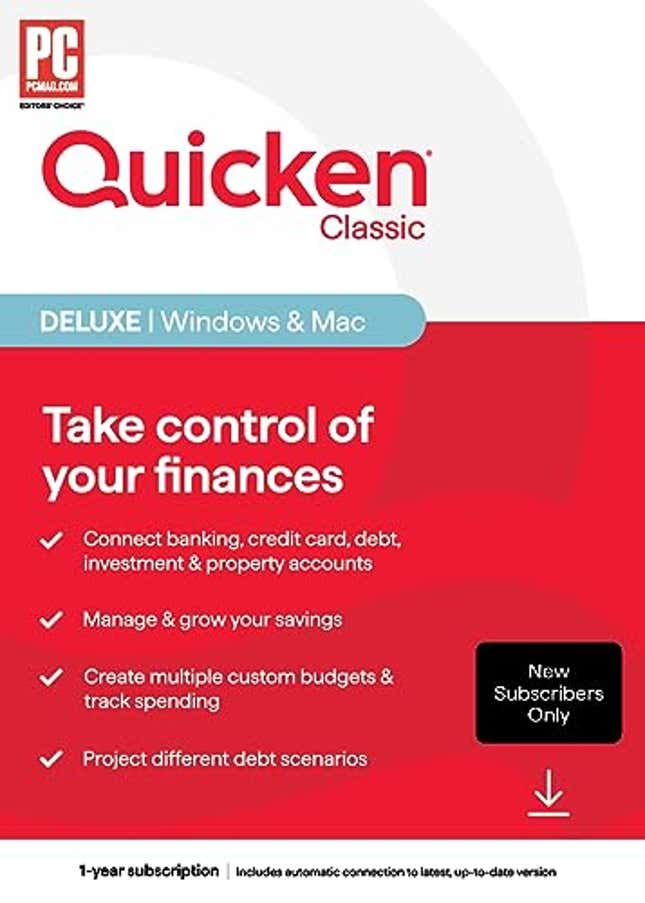 Quicken Classic Deluxe for New Subscribers| 1 Year [PC/Mac Online Code], Now 40% Off