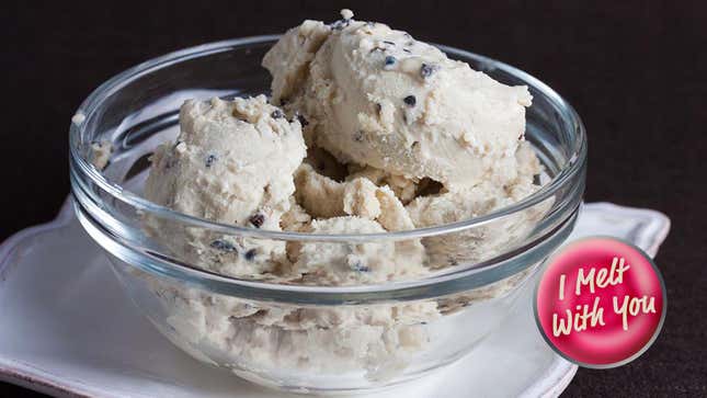 Dish of ice cream against black background