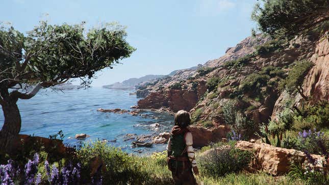 a child stares at the sea on a sunny day in a plague tale requiem