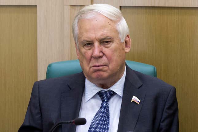 FILE - Former Soviet Prime Minister Nikolai Ryzhkov attends a session of the Federation Council, Russian parliament&#39;s upper house, in Moscow, Russia, Wednesday, June 25, 2014. Ryzhkov, former Soviet prime minister who presided over failed efforts to shore up the crumbling economy in the final years before the collapse of the USSR, has died at age 94. (AP Photo/Alexander Zemlianichenko, File)