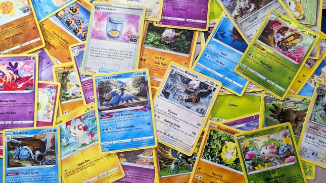 A big pile of Pokemon cards.