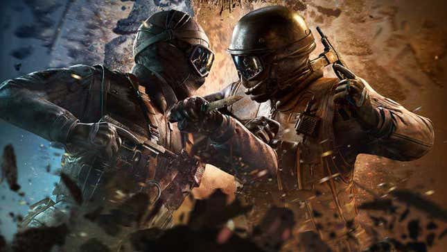 Promotional artwork of two operators facing off for Rainbow Six Siege's new season, Operation: New Blood