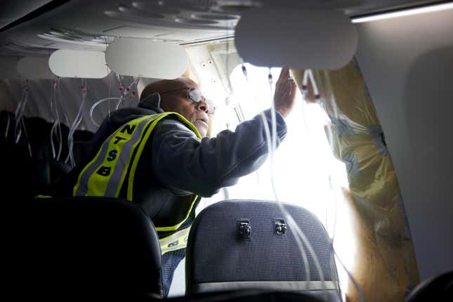 NTSB examines the fuselage plug area of Boeing 737 Max 9 from Alaska Airlines flight