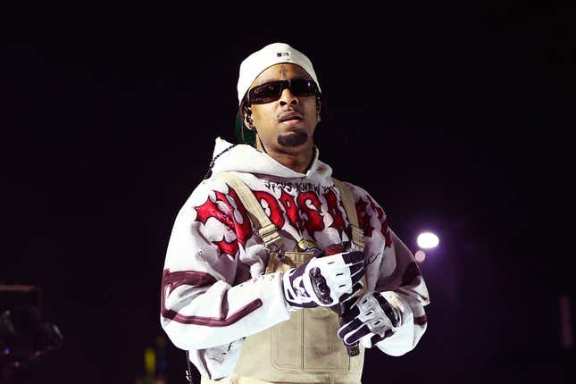 21 Savage performs at the Coachella Stage during the 2024 Coachella Valley Music and Arts Festival at Empire Polo Club on April 14, 2024 in Indio, California.