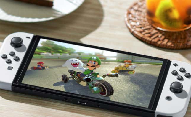 Mario Kart 8 is shown on a Switch. 