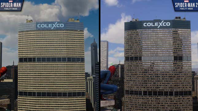 An image shows a screenshot comparing reflections in Spider-Man and its sequel.